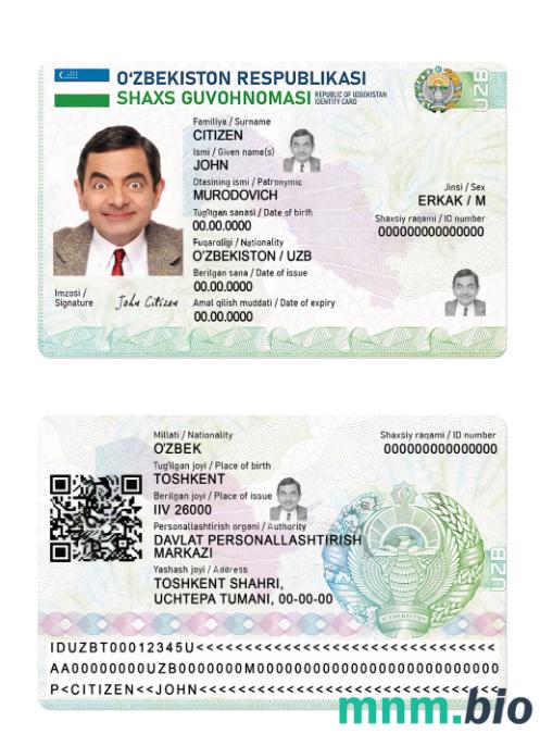 Przykład karty identyfikacyjnej Uzbekistanu w formacie PSD, w pełni edytowalny